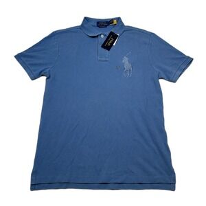 Polo Ralph Lauren Custom Slim Fit Polo Shirt Mens Small Blue Big Pony Mesh NEW‎